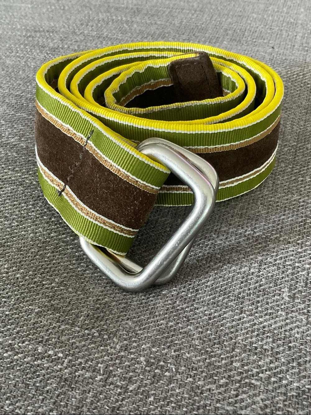Banana Republic Brown and Green Striped Webbing Belt with Silver Buckle